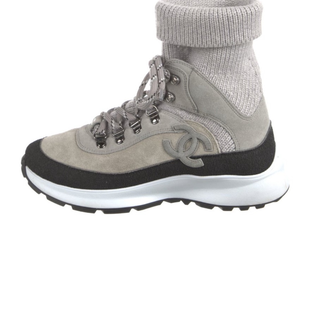 CHANEL Two-Tone Gray and Black Sneakers